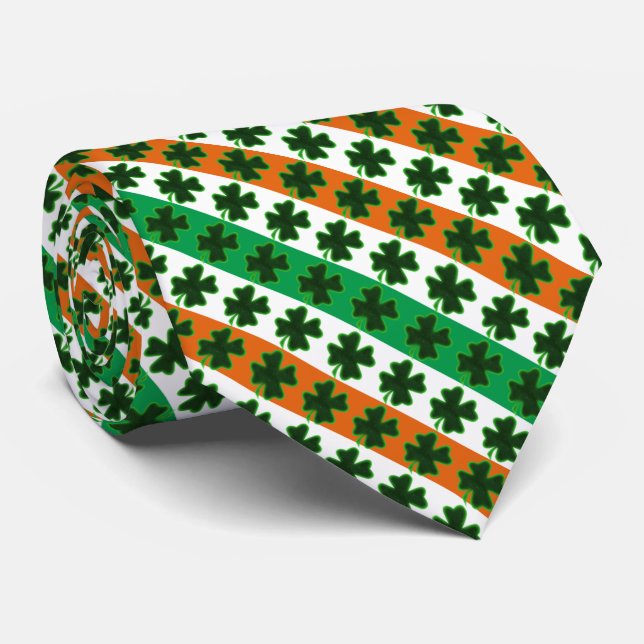 Gravata Clover Irish Stripes St. Patrick's Day (Rolled)