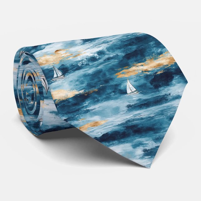 Gravata Coastal Sailboat Waves Nautical Pattern (4) (Rolled)