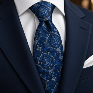 Gravata Cobalt Midnight Azul Prata Damask