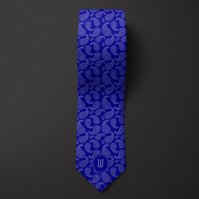 Gravata Cobalto Blue Monocromático Paisley (Criador carregado)