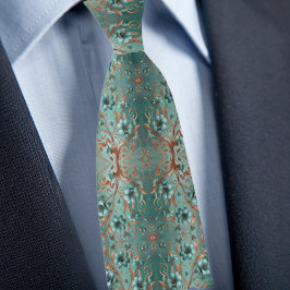 Gravata Cobre Elegante e Flor Mínima de Turquesa