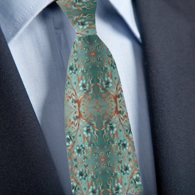 Gravata Cobre Elegante e Flor Mínima de Turquesa (Criador carregado)