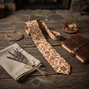 Gravata Cobre Marfim Chintz Floral Scroll