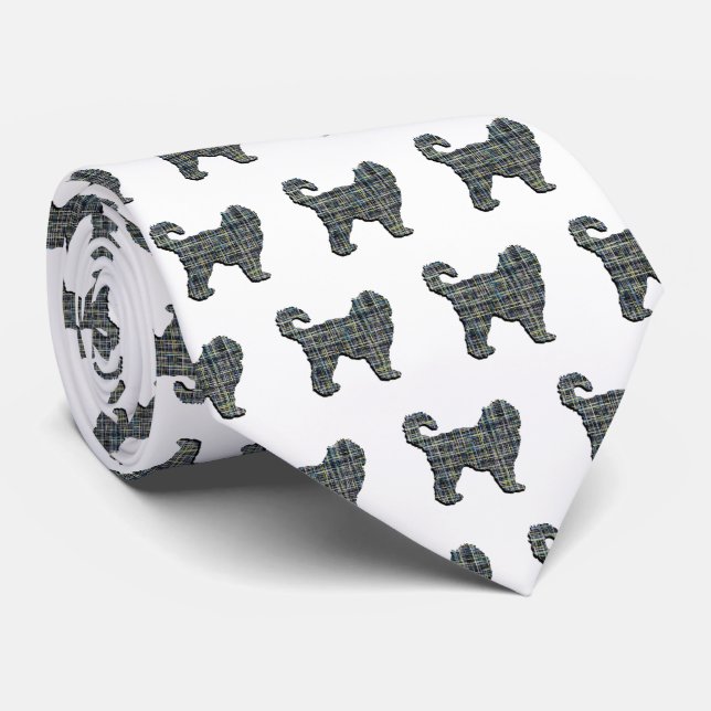 Gravata Cockapoo Silhout Amarelo e Preto Grade Branco (Rolled)