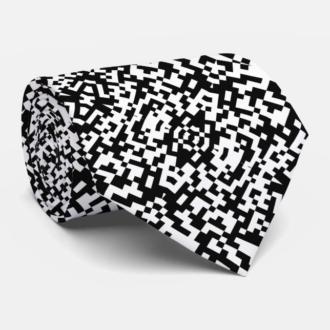 Gravata Código QR Abstrato Moderno em Preto e Branco (Rolled)
