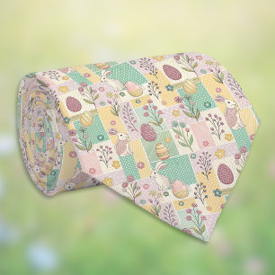 Gravata Coelhinhos de Páscoa em Patchwork Pastel Ovos e Xa