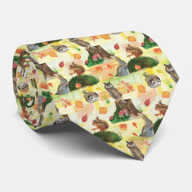 Gravata Coelho da Madeira, coruja, esquilo, ouriço (Rolled)