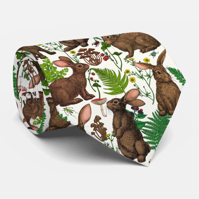 Gravata Coelhos e flora florestal 4 (Rolled)