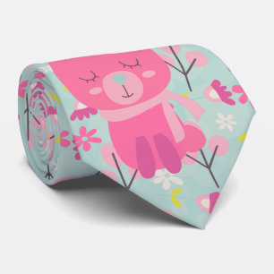 Gravata Coelhos e flores cor-de-rosa