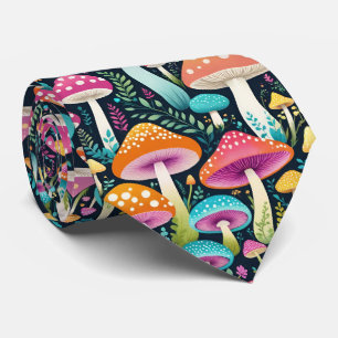 Gravata Cogumelos Hippie Coloridos Floral Em Pinks E Azul