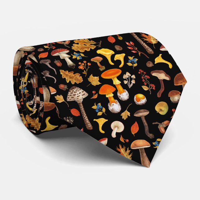 Gravata Cogumelos selvagens em preto (Rolled)