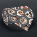 Gravata Colagem de 8 Fotos Moderna<br><div class="desc">Adicione um toque pessoal ao seu guarda-roupa com esta gravata de fotos personalizada, com um fundo de cinza com um padrão de quadros circulares que mostra 8 das suas fotografias favoritas. Quer sejam momentos familiares queridos, animais de estimação adoráveis, ou fotos significativas, esta gravata única transforma memórias em um acessório...</div>