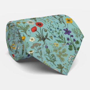 Gravata Colagem de flores silvestres em azul