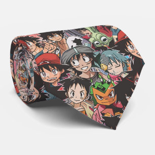 Gravata Colagem de Personagens de Anime Manga