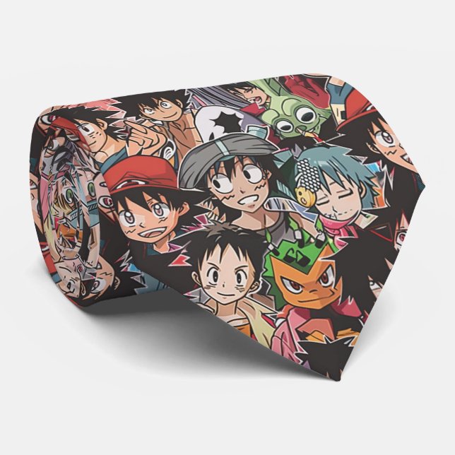 Gravata Colagem de Personagens de Anime Manga (Rolled)