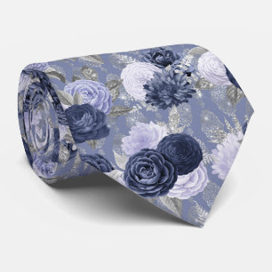 Gravata Colar Floral de Nave Dusty Blue e Silver
