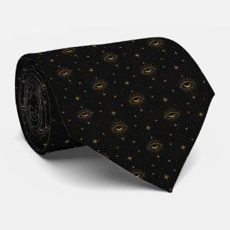 Gravata Colar Preto Místico Olho Celestial Luxuoso Dourado