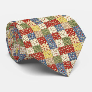 Gravata Colcha de retalhos vintage em vermelho e azul mari