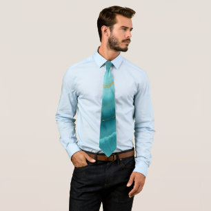 Gravata Coleção de Mármore Dourada Azul Turquesa Popular