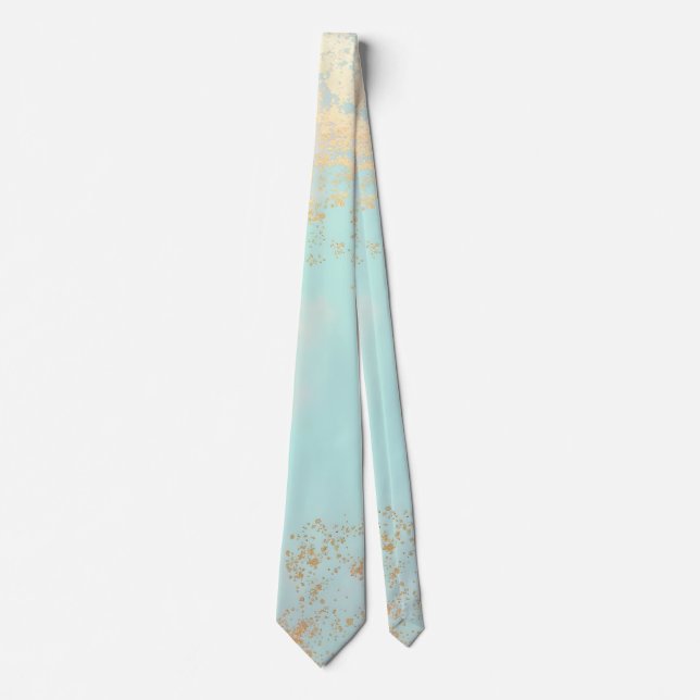 Gravata Coleção Luxo Moderno Dourado Rosa Soft Mint (Frente)