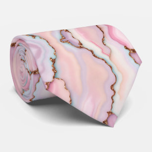 Gravata Coleção Moderna de Agatos de Mármore Azul-Rosa Cla