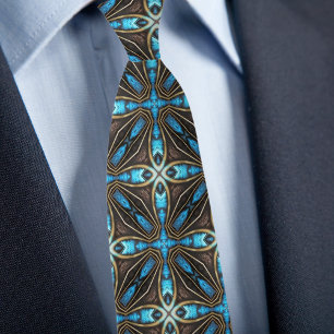 Gravata Coletor de Padrão Dourado Castanho X Azul