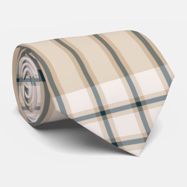 Gravata Coletor De Xadrez De Tartan Elegante, Castanho Cla (Rolled)