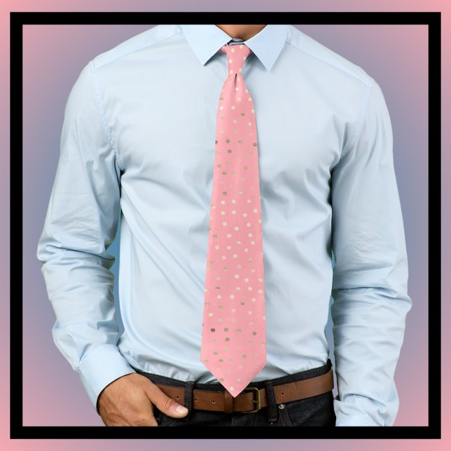 Gravata Coletor do Pescoço rosa e Dourado (This soft pink & gold polka dot tie mixes elegance with style. It's perfect for special occasions.)