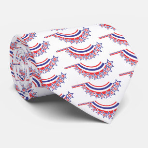Gravata Colheita De Impressão Azul E Branco Vermelho