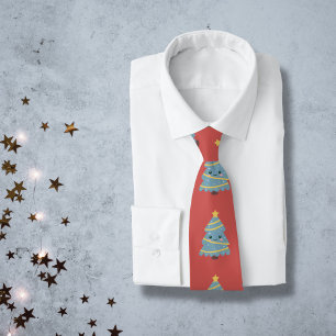 Gravata Colheita Vermelha com Árvore de Natal Kawaii