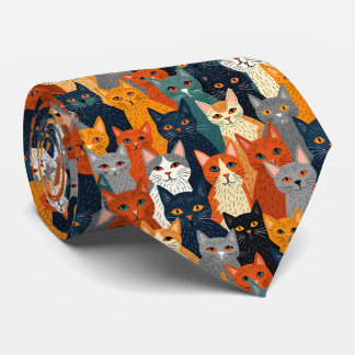 Gravata Colorful Cat Crowd Modern Art Pattern