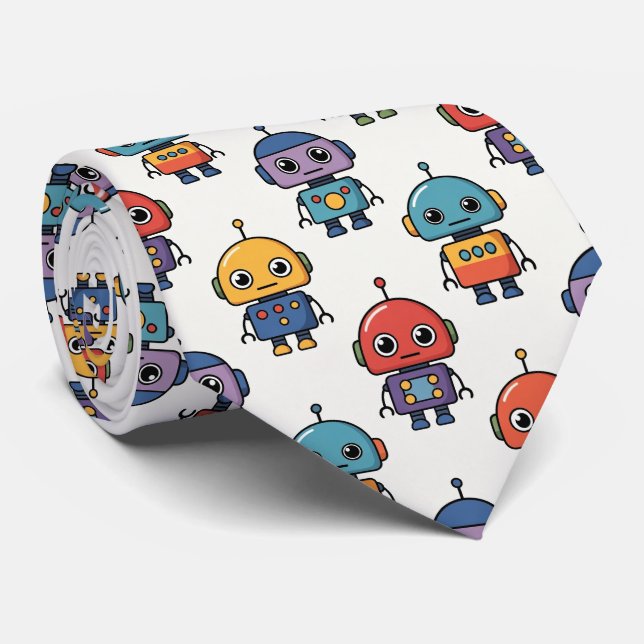 Gravata Colorful Cute Robot Pattern (Rolled)