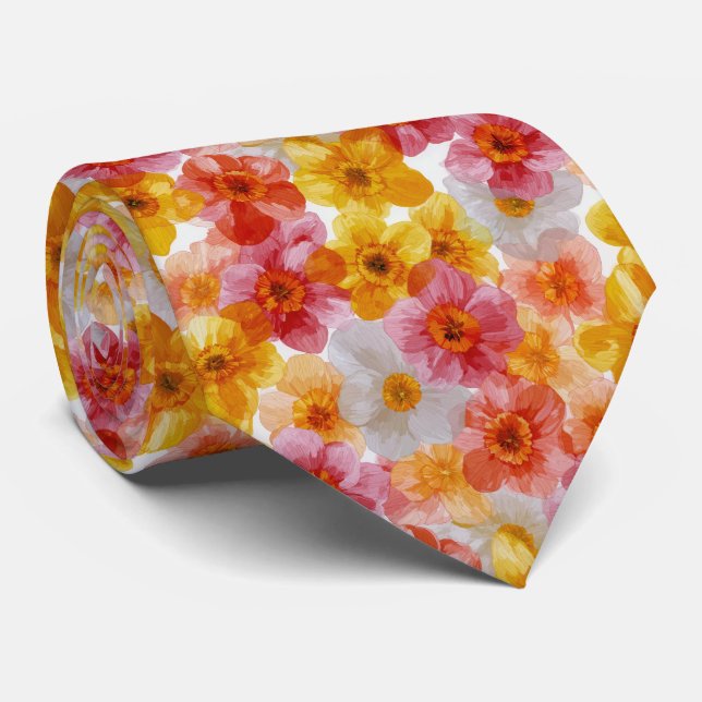 Gravata Colorful Layered Daffodils Floral Pattern (Rolled)