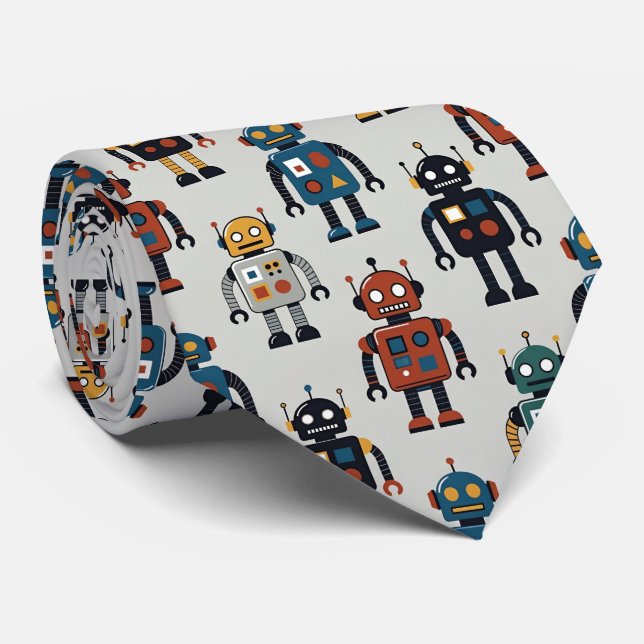 Gravata Colorful Retro Robot Pattern (Rolled)