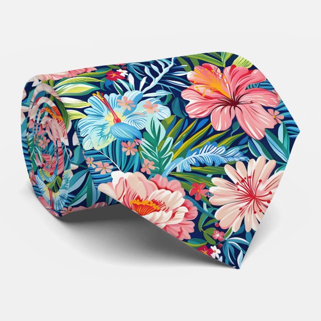 Gravata Colorful Summer Flowers Pretty Floral Pattern (Rolled)