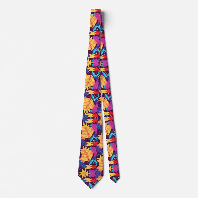 Gravata Colorful tie featuring a vibrant tropical design (Frente)