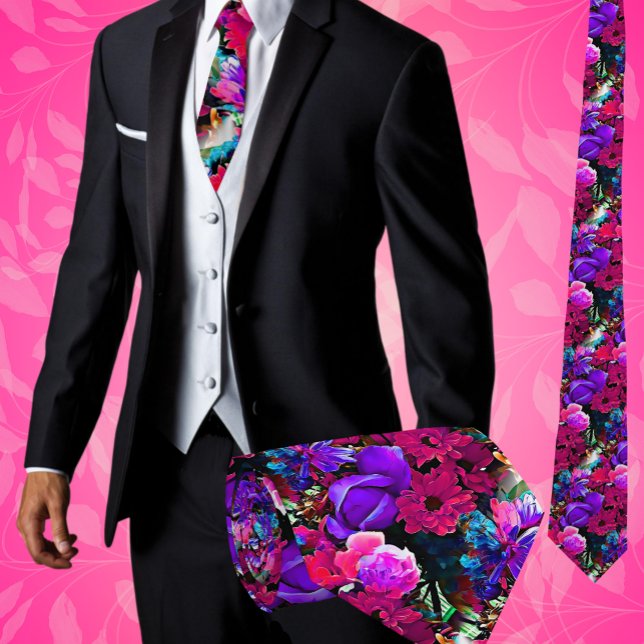 Gravata Colorida de Flores Tropicais Artísticas (Beautiful Abstract Floral Neck Tie for the office, weddings or special occasions)