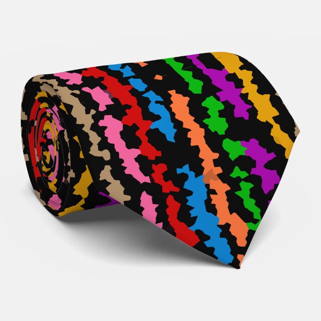 Gravata Colorido Design Abstrato Irregular Preto  (Rolled)