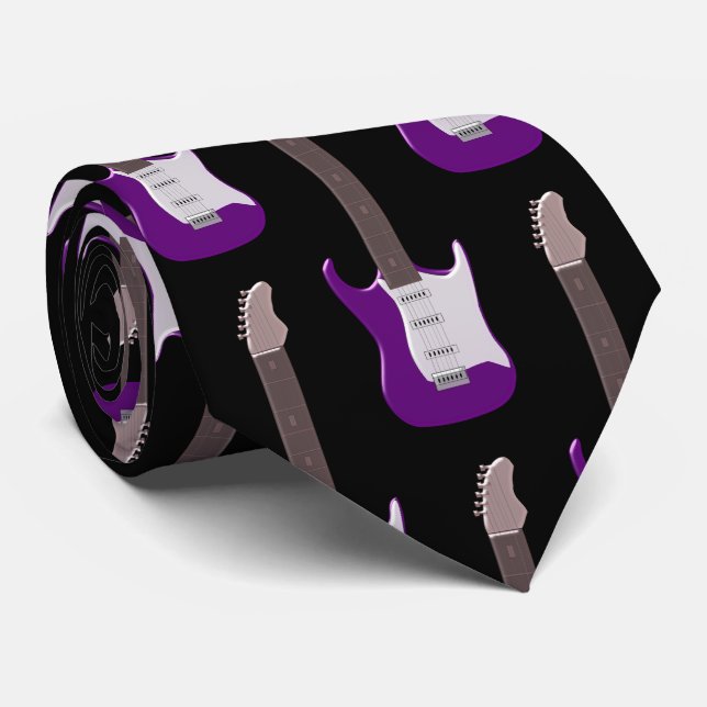 Gravata Coluna De Design De Violão Elétrico Roxo (Rolled)