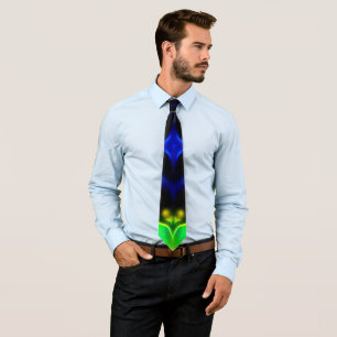 Gravata Coluna de Design Fratural Verde e Azul brilhante