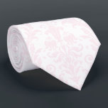 Gravata Coluna do Pescoço do Casamento tema damasco Floral<br><div class="desc">Uma gravata cor-de-rosa pincelada no pescoço,  com um padrão de folha de acanthus rosa pincelado contra um fundo branco puro. Faz uma gravata de excelente e padrinho de casamento no pescoço.</div>
