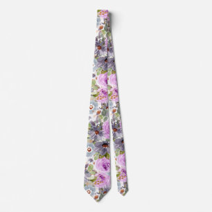 Gravata Coluna Floral de Prato de Aquarela