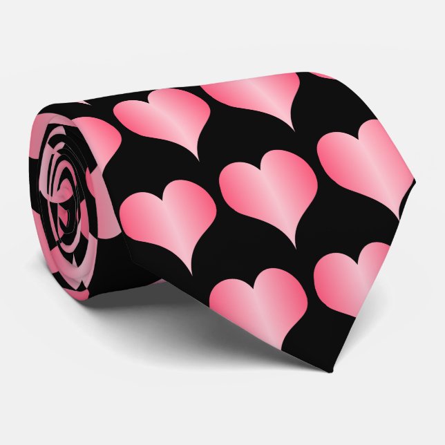 Gravata com Desenho de Corações Cor-de-Rosa (Rolled)