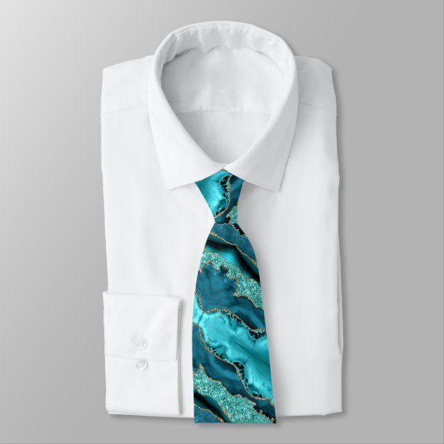 Gravata com Design de Brilho Azul Teal Dourado (Amarrado)