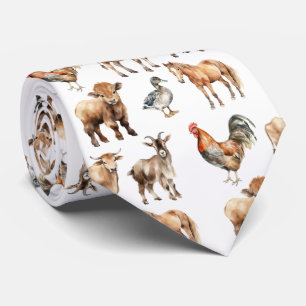 Gravata com Estampa de Animais de Fazenda