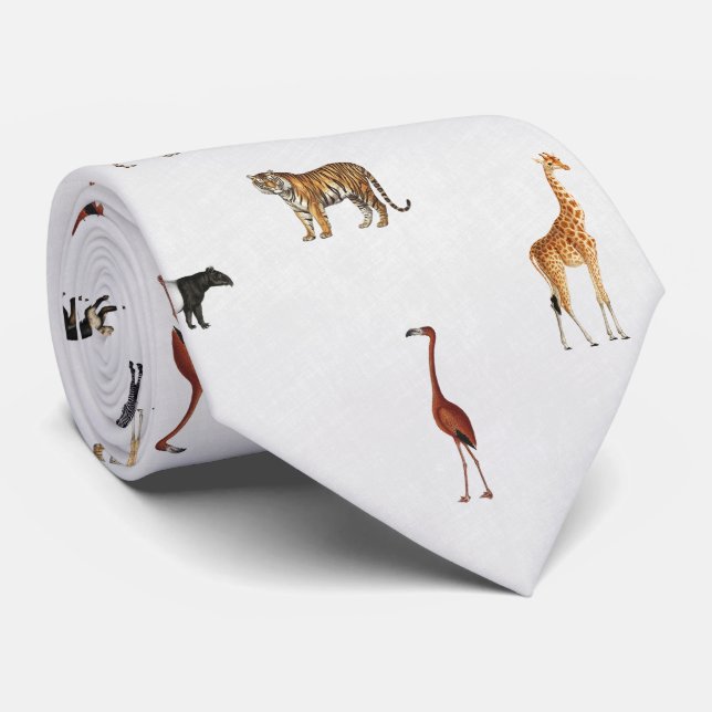 Gravata com estampa de animais de safári na selva  (Rolled)