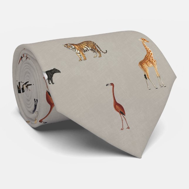 Gravata com estampa de animais de safári na selva  (Rolled)
