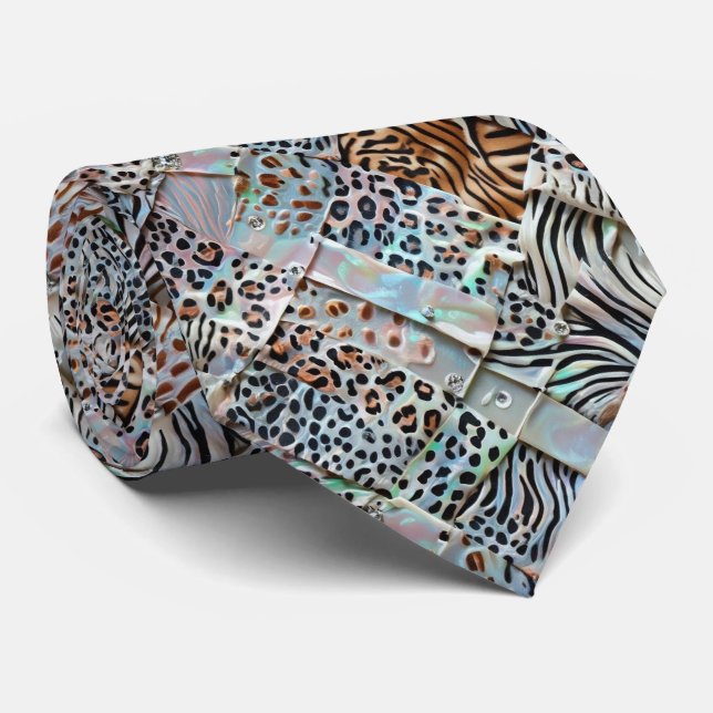 Gravata com Estampa de Animal Selvagem com Pontos  (Rolled)