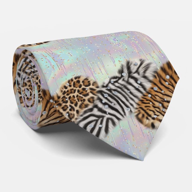 Gravata com Estampa de Animal Selvagem com Pontos  (Rolled)