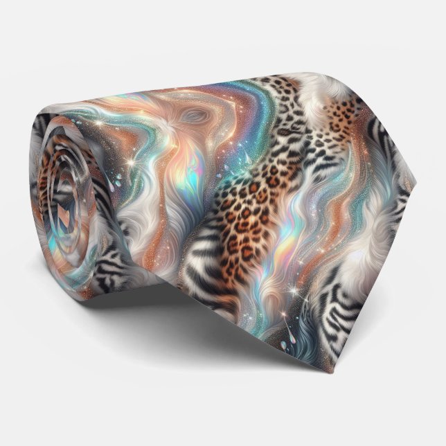Gravata com Estampa de Animal Selvagem com Pontos  (Rolled)